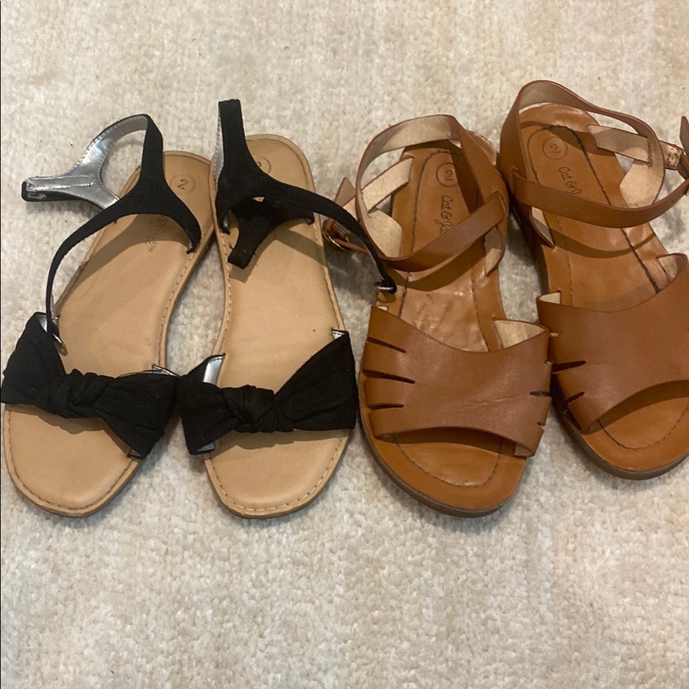 Two pairs of Black and Brown Strappy Sandals size 2